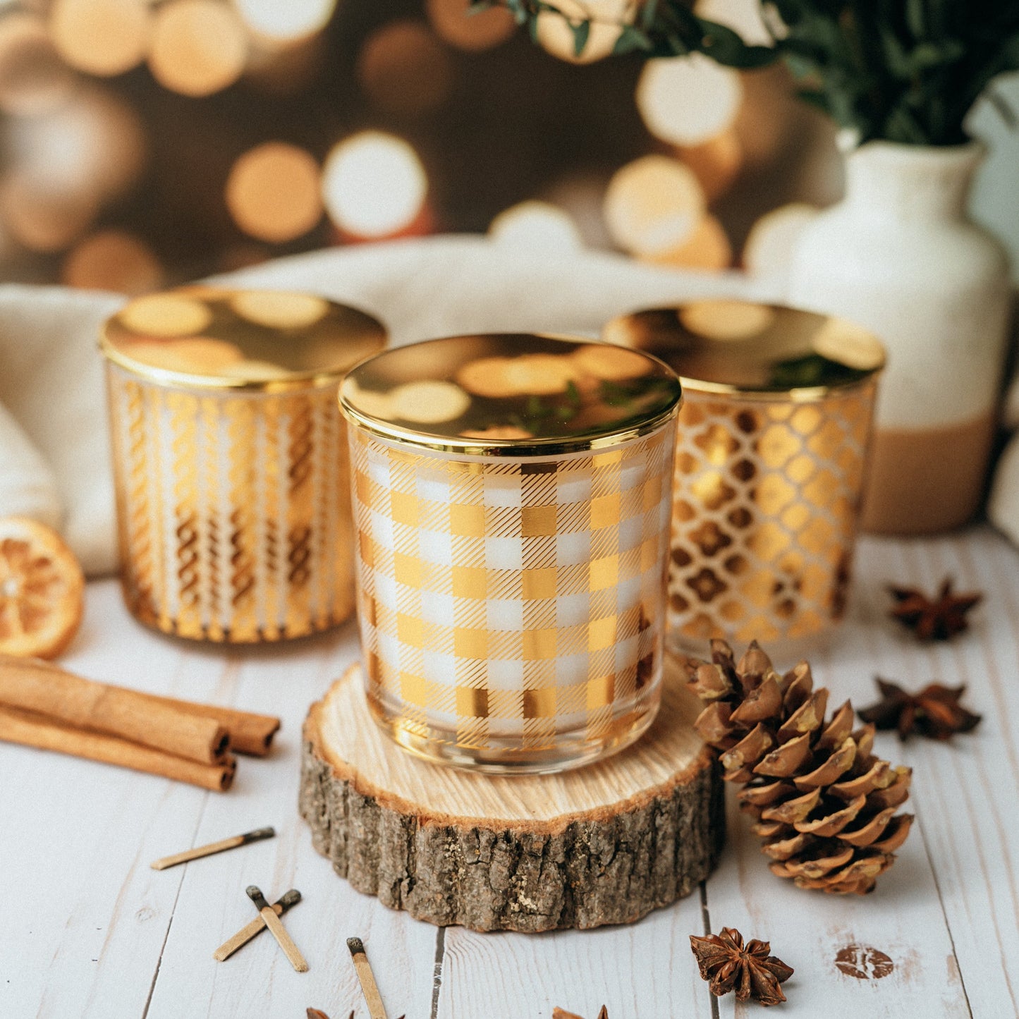 冬季蠟燭|奢華裂紋燈芯蠟燭 | 8 盎司木芯蠟燭